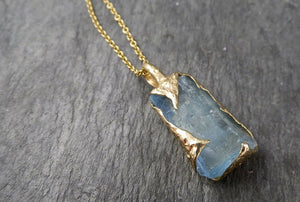 Raw Rough Aquamarine 14k gold Love note Pendant blue Gemstone Necklace Raw gemstone Jewelry byAngeline 1622 - by Angeline