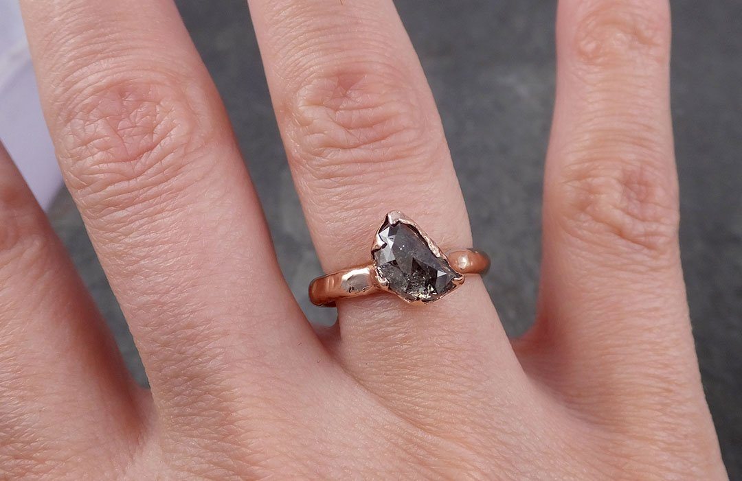 Faceted Fancy cut Salt and pepper Half Moon Diamond Engagement 14k Rose Gold Solitaire Wedding Ring byAngeline 1626 - by Angeline