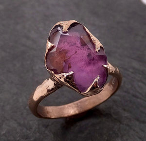 Partially Faceted Sapphire 14k rose Gold Cocktail Ring Custom One Of a Kind Gemstone Ring Solitaire 1996