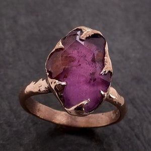 Partially Faceted Sapphire 14k rose Gold Cocktail Ring Custom One Of a Kind Gemstone Ring Solitaire 1996