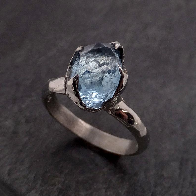 partially faceted aquamarine solitaire ring 14k white gold custom one of a kind gemstone ring bespoke byangeline 1992 Alternative Engagement