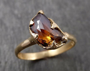Fancy cut Cognac half moon Diamond Solitaire Engagement 14k Yellow Gold Wedding Ring Diamond Ring byAngeline 1631 - by Angeline
