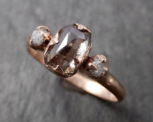 Faceted Fancy cut Champagne Diamond Engagement 14k Rose Gold Multi stone Wedding Ring Rough Diamond Ring byAngeline 1628 - by Angeline