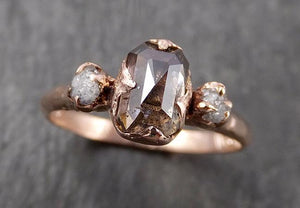 Faceted Fancy cut Champagne Diamond Engagement 14k Rose Gold Multi stone Wedding Ring Rough Diamond Ring byAngeline 1628 - by Angeline