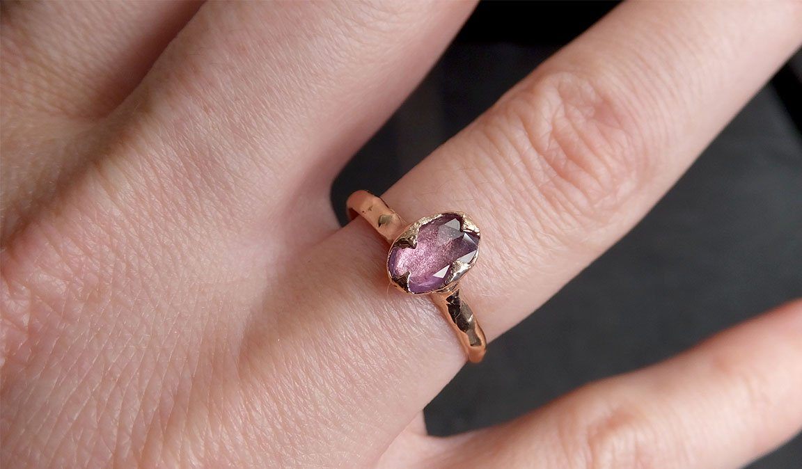 Fancy cut Pink Sapphire 14k Rose gold Solitaire Ring Gold Gemstone Engagement Ring 2015