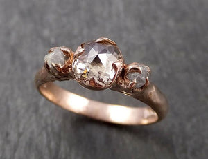 Faceted Fancy cut Champagne Diamond Engagement 14k Rose Gold Multi stone Wedding Ring Rough Diamond Ring byAngeline 1630 - by Angeline
