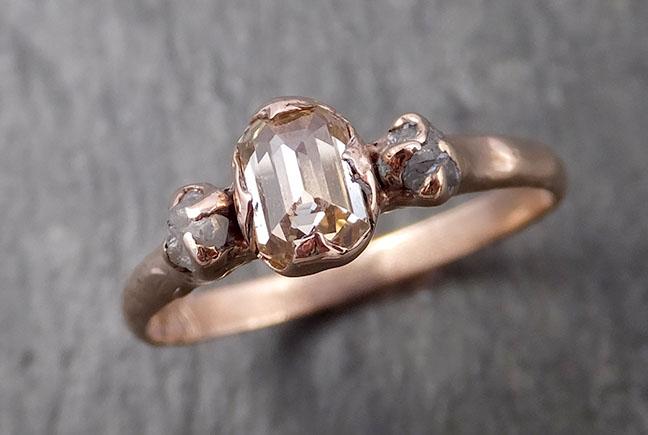 Faceted Fancy cut Champagne Diamond Engagement 14k Rose Gold Multi stone Wedding Ring Rough Diamond Ring byAngeline 1629 - by Angeline