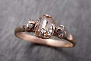 Faceted Fancy cut Champagne Diamond Engagement 14k Rose Gold Multi stone Wedding Ring Rough Diamond Ring byAngeline 1629 - by Angeline