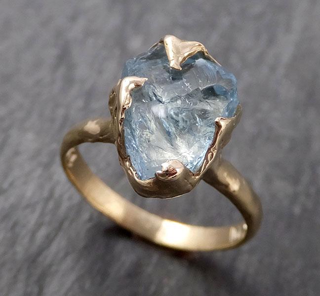 Raw uncut Aquamarine Solitaire 14k Yellow gold Ring Custom One Of a Kind Gemstone Ring Bespoke byAngeline 1624 - by Angeline
