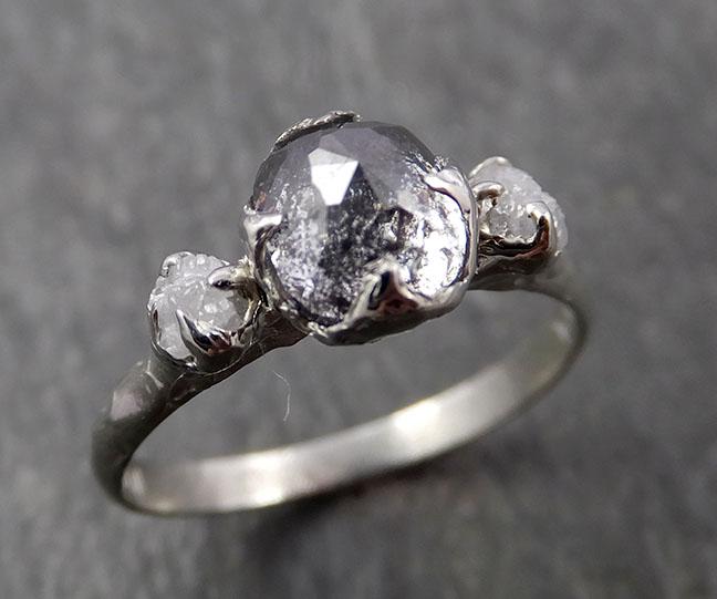 Fancy cut salt and pepper Diamond Multi stone Engagement 14k White Gold Wedding Ring Rough Diamond Ring byAngeline 1639 - by Angeline