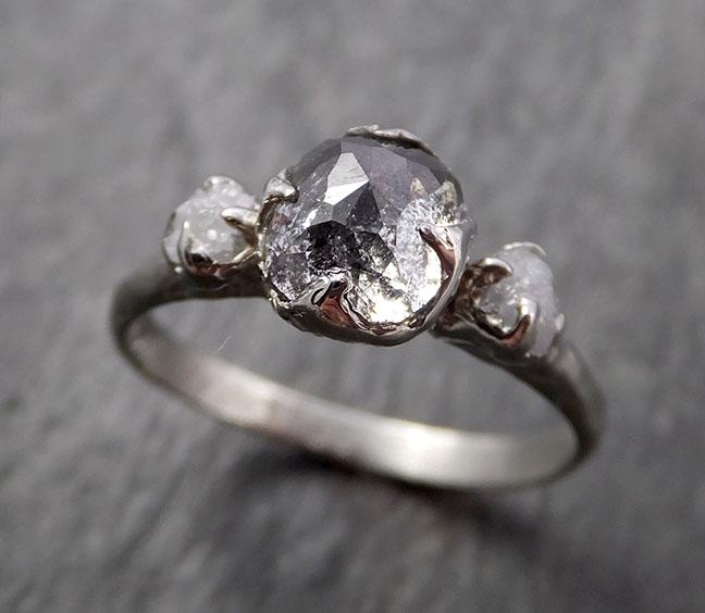 Fancy cut salt and pepper Diamond Multi stone Engagement 14k White Gold Wedding Ring Rough Diamond Ring byAngeline 1639 - by Angeline