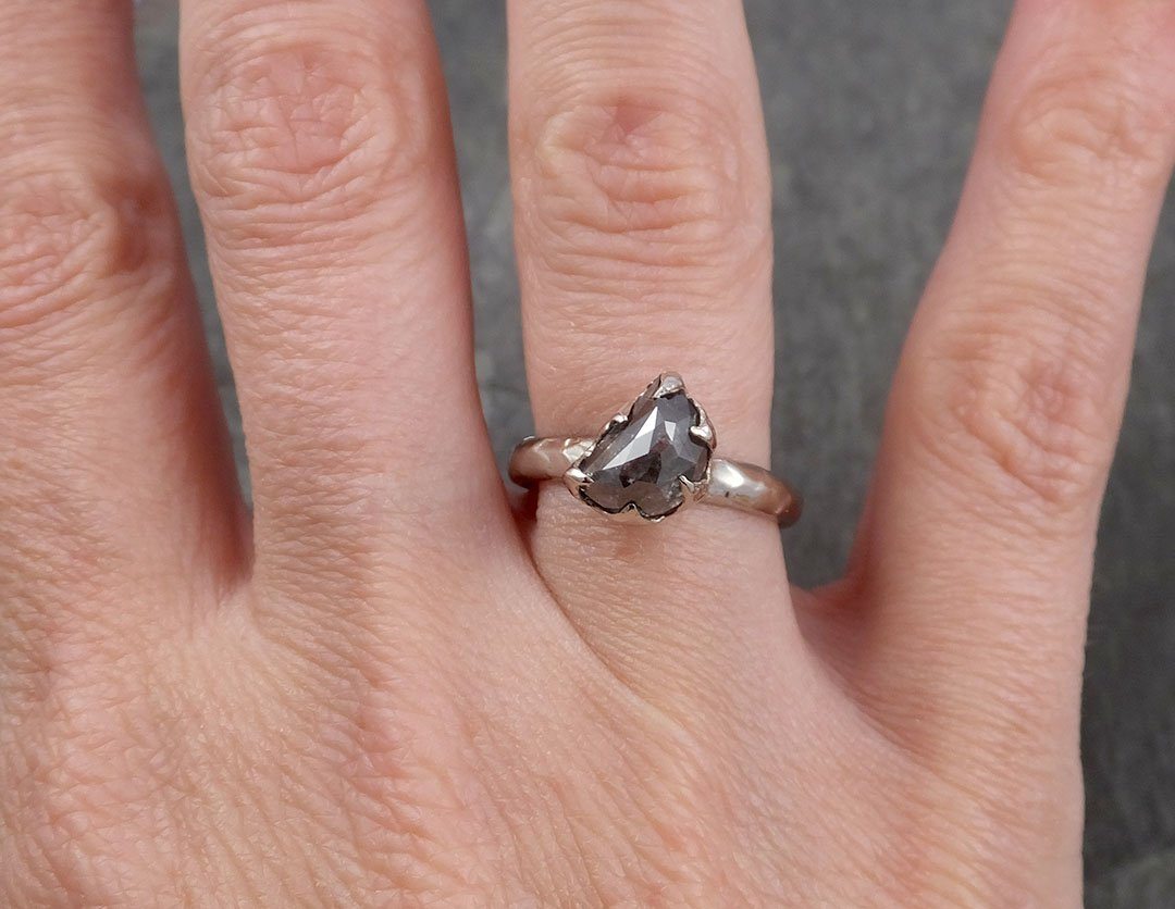 Fancy Cut Half Moon salt and pepper Diamond Solitaire Engagement 14k White Gold Wedding Ring byAngeline 1640 - by Angeline