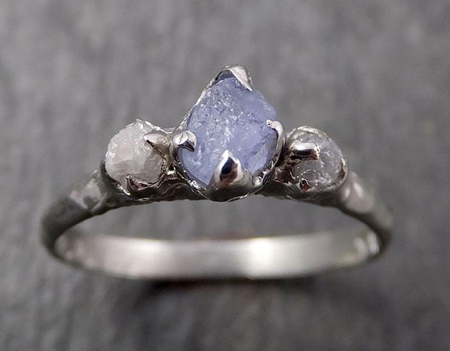Raw Montana Sapphire Diamond White Gold Engagement Ring Wedding Ring Custom One Of a Kind Gemstone Multi stone Ring 1635 - by Angeline