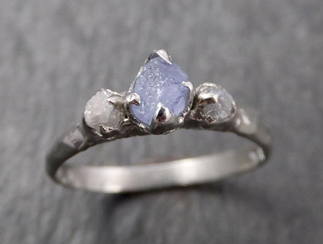 Raw Montana Sapphire Diamond White Gold Engagement Ring Wedding Ring Custom One Of a Kind Gemstone Multi stone Ring 1635 - by Angeline