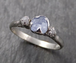 Raw Montana Sapphire Diamond White Gold Engagement Ring Wedding Ring Custom One Of a Kind Gemstone Multi stone Ring 1636 - by Angeline