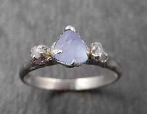 Raw Montana Sapphire Diamond White Gold Engagement Ring Wedding Ring Custom One Of a Kind Gemstone Multi stone Ring 1637 - by Angeline