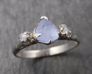Raw Montana Sapphire Diamond White Gold Engagement Ring Wedding Ring Custom One Of a Kind Gemstone Multi stone Ring 1637 - by Angeline