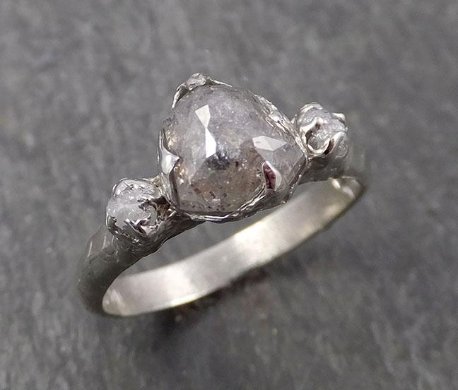 Fancy cut salt and pepper Diamond Multi stone Engagement 14k White Gold Wedding Ring Rough Diamond Ring byAngeline 1642 - by Angeline