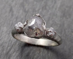 Fancy cut salt and pepper Diamond Multi stone Engagement 14k White Gold Wedding Ring Rough Diamond Ring byAngeline 1642 - by Angeline