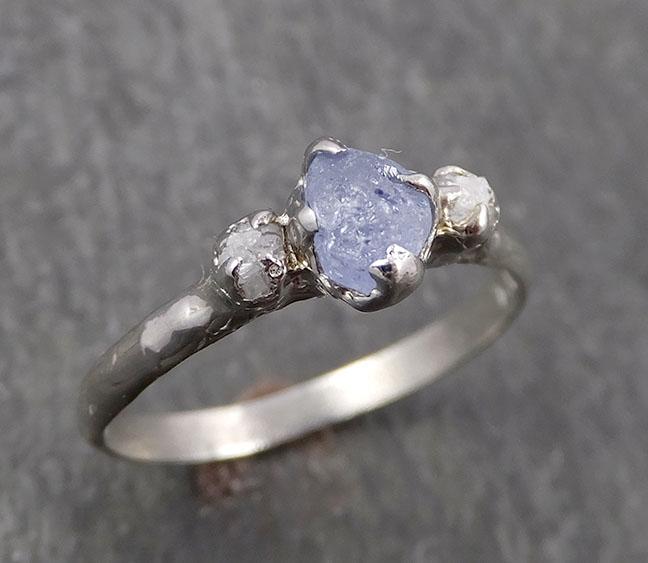 Raw Montana Sapphire Diamond White Gold Engagement Ring Wedding Ring Custom One Of a Kind Gemstone Multi stone Ring 1638 - by Angeline
