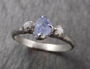 Raw Montana Sapphire Diamond White Gold Engagement Ring Wedding Ring Custom One Of a Kind Gemstone Multi stone Ring 1638 - by Angeline