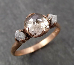 Faceted Fancy cut Champagne Diamond Engagement 14k Rose Gold Multi stone Wedding Ring Rough Diamond Ring byAngeline 1649 - by Angeline