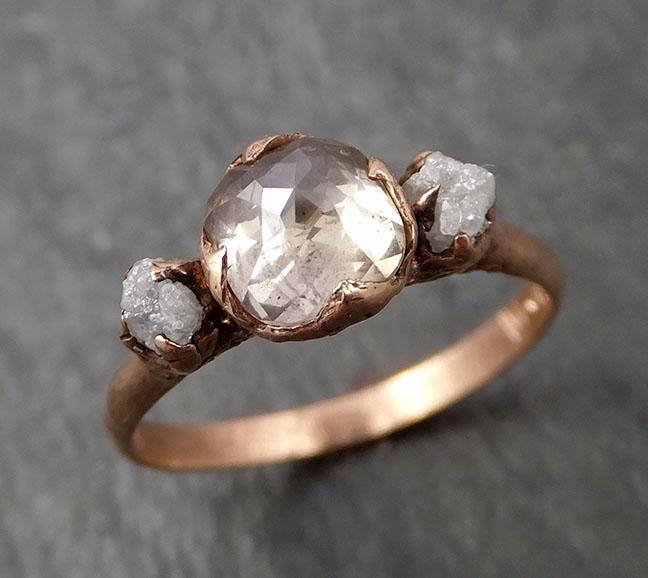Faceted Fancy cut Champagne Diamond Engagement 14k Rose Gold Multi stone Wedding Ring Rough Diamond Ring byAngeline 1649 - by Angeline