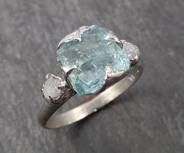 Raw Rough and Aquamarine and Diamond 14k White Gold Multi stone Ring One Of a Kind Gemstone Ring Recycled gold 1643 - by Angeline