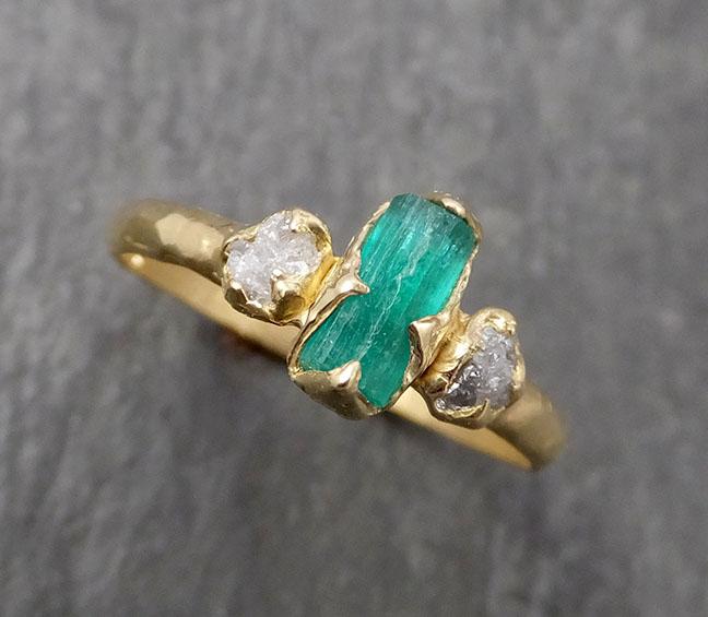 Raw Rough Emerald Conflict Free Diamonds Dainty 18k yellow Gold Ring One Of a Kind Gemstone Multi stone Engagement Wedding Ring Recycled gold 1645 - by Angeline