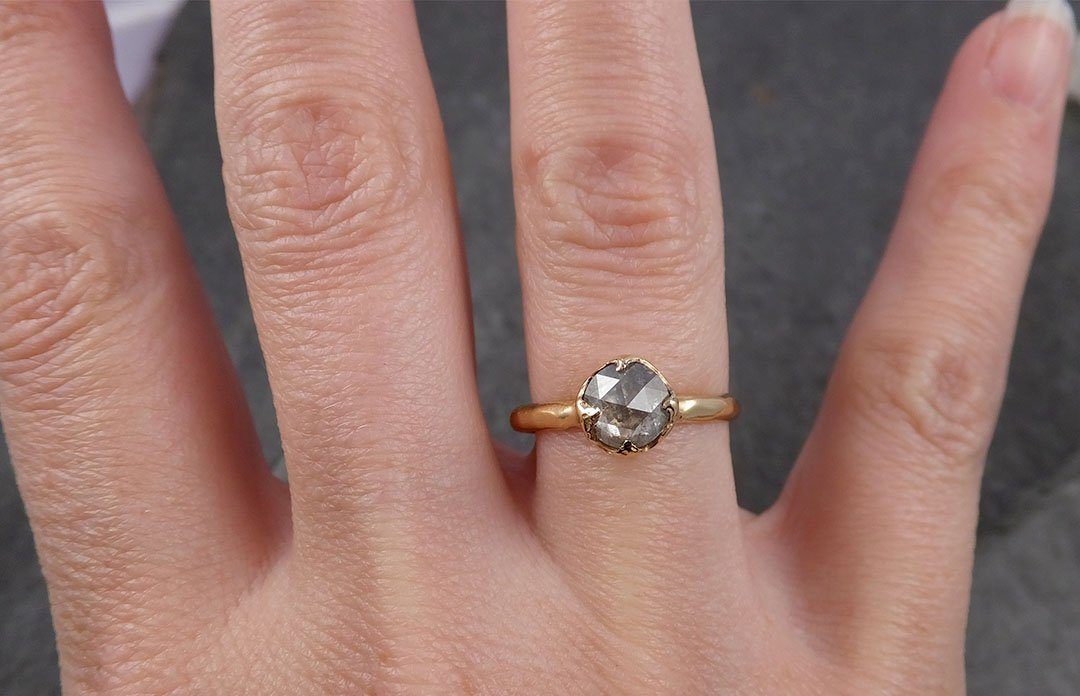 Faceted Fancy cut White Diamond Solitaire Engagement 14k Yellow Gold Wedding Ring byAngeline 1650 - by Angeline