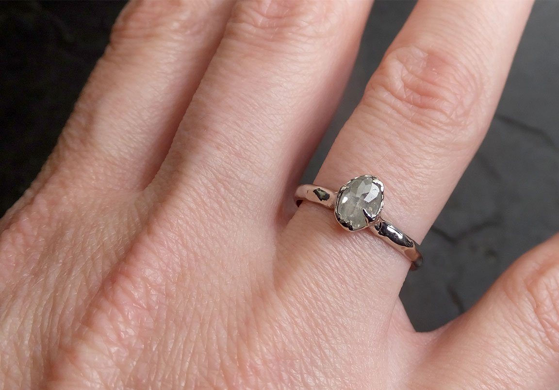 Fancy cut White Diamond Solitaire Engagement 14k White Gold Wedding Ring byAngeline 2032