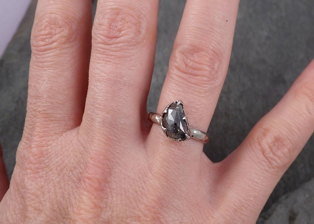 Fancy Cut Half Moon salt and pepper Diamond Solitaire Engagement 14k White Gold Wedding Ring byAngeline 1658 - by Angeline