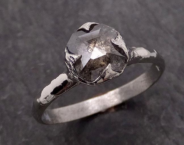 Fancy cut salt and pepper Diamond Solitaire Engagement 14k White Gold Wedding Ring byAngeline 2040