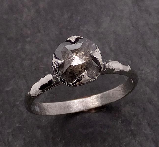 Fancy cut salt and pepper Diamond Solitaire Engagement 14k White Gold Wedding Ring byAngeline 2040