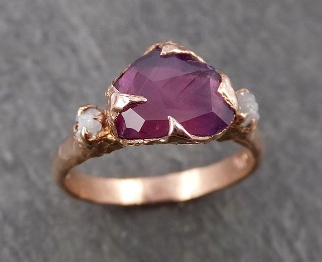 Sapphire Partially Faceted Multi stone Rough Diamond 14k rose Gold Engagement Ring Wedding Ring Custom One Of a Kind Gemstone Ring 1669 - by Angeline