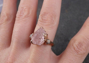 Raw Morganite Diamond Rose Gold Engagement Ring Multi stone Wedding Ring Custom Gemstone Ring Bespoke 14k Pink Conflict Free by Angeline 1664 - by Angeline