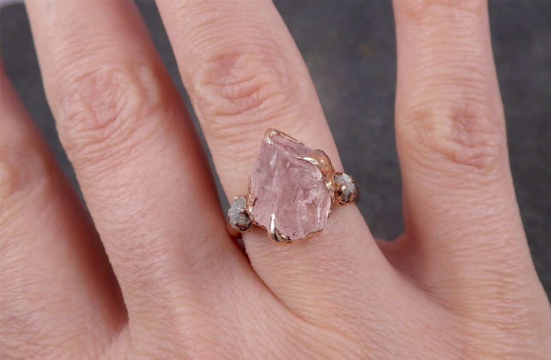 Raw Morganite Diamond Rose Gold Engagement Ring Multi stone Wedding Ring Custom Gemstone Ring Bespoke 14k Pink Conflict Free by Angeline 1664 - by Angeline