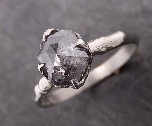 fancy cut salt and pepper diamond solitaire engagement 14k white gold wedding ring byangeline 2037 Alternative Engagement
