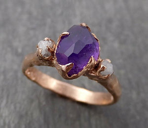 Partially Faceted purple Sapphire 14k Rose gold Multi Stone Ring Gold Gemstone Engagement Ring 1663 - by Angeline