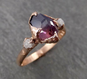 Partially faceted Raw Sapphire Diamond 14k rose Gold Engagement Ring Wedding Ring Custom pink and blue Gemstone Multi stone Ring 1662 - by Angeline