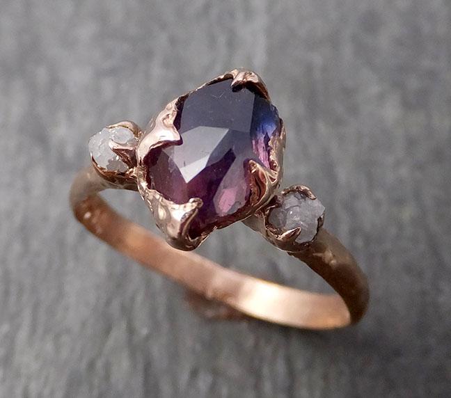 Partially faceted Raw Sapphire Diamond 14k rose Gold Engagement Ring Wedding Ring Custom pink and blue Gemstone Multi stone Ring 1662 - by Angeline