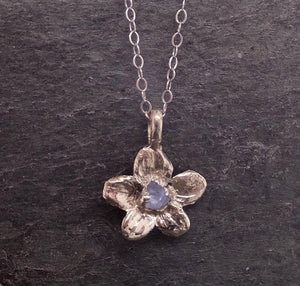 Raw Rough Dainty Sapphire White Gold Phlox Flower Pendant Charm Necklace Sapphire Hammered Flower By Angeline 2048