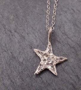Raw Rough Dainty Diamond White Gold Star Pendant Charm Necklace diamond Hammered Star By Angeline 2047