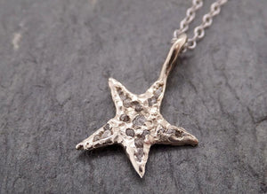 Raw Rough Dainty Diamond White Gold Star Pendant Charm Necklace diamond Hammered Star By Angeline 2047