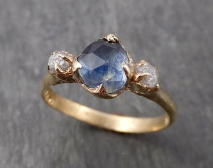 Fancy cut Montana Sapphire Diamond 14k yellow Gold Engagement Ring Wedding Ring Custom One Of a Kind blue Gemstone Ring Multi stone Ring 1665 - by Angeline