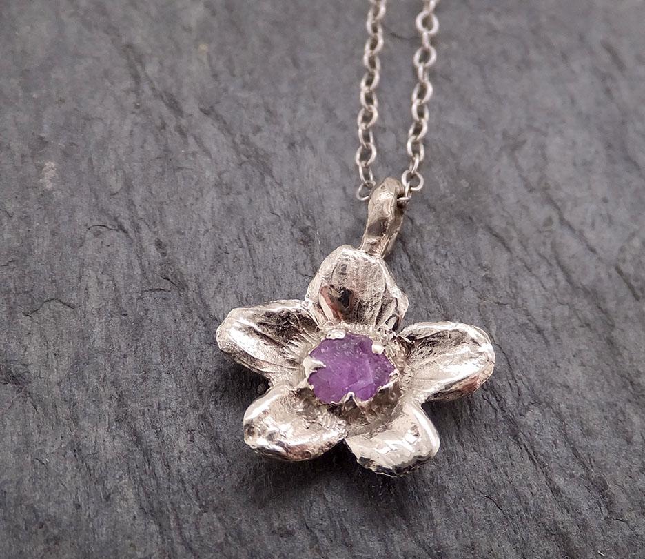 raw rough dainty sapphire white gold phlox flower pendant charm necklace flower hammered star by angeline 2049 Alternative Engagement