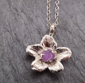 raw rough dainty sapphire white gold phlox flower pendant charm necklace flower hammered star by angeline 2049 Alternative Engagement