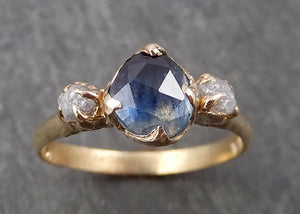 Fancy cut Montana Sapphire Diamond 14k yellow Gold Engagement Ring Wedding Ring Custom One Of a Kind blue Gemstone Ring Multi stone Ring 1665 - by Angeline