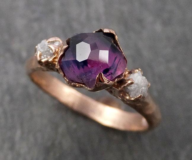 Sapphire Partially Faceted Multi stone Rough Diamond 14k rose Gold Engagement Ring Wedding Ring Custom One Of a Kind Gemstone Ring 1661 - by Angeline