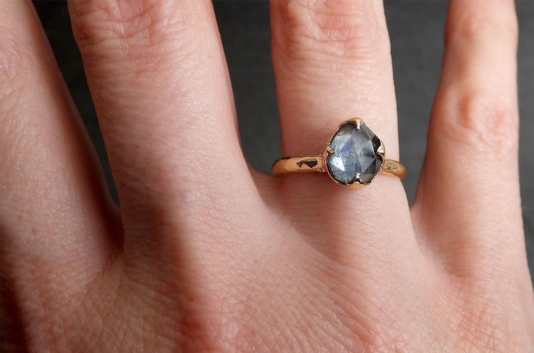 fancy cut montana blue sapphire 14k yellow gold solitaire ring gold gemstone engagement ring 2041 Alternative Engagement